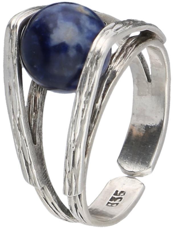 Solitair ring zilver, met diverse verwisselbare edelstenen - 835/1000.