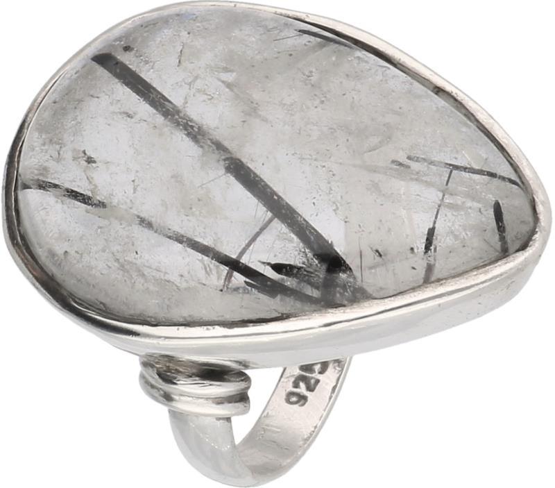 Ring zilver, met rutielkwarts - 925/1000.