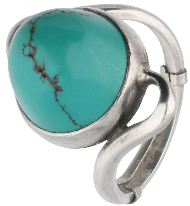 Ring zilver, met turkoois - 925/1000.