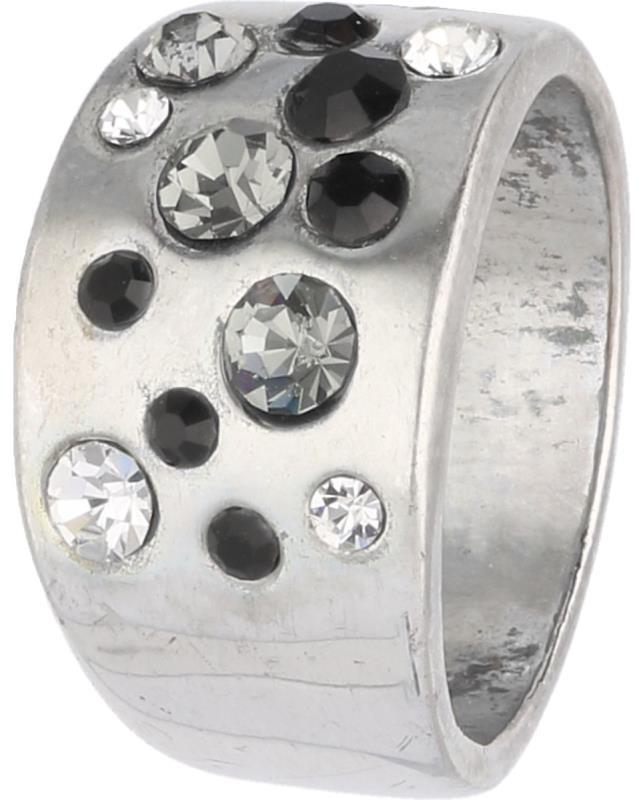 Ring zilver, met witte en zwarte zirkonia - BWG.