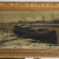 Paul Bodifée (Deventer 1866 - 1938), Een aak in de IJssel in winter.
