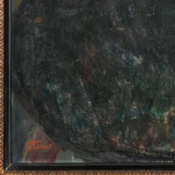 E. Féront, 19e/20e eeuw. Een stilleven van bloemen op een tafel.