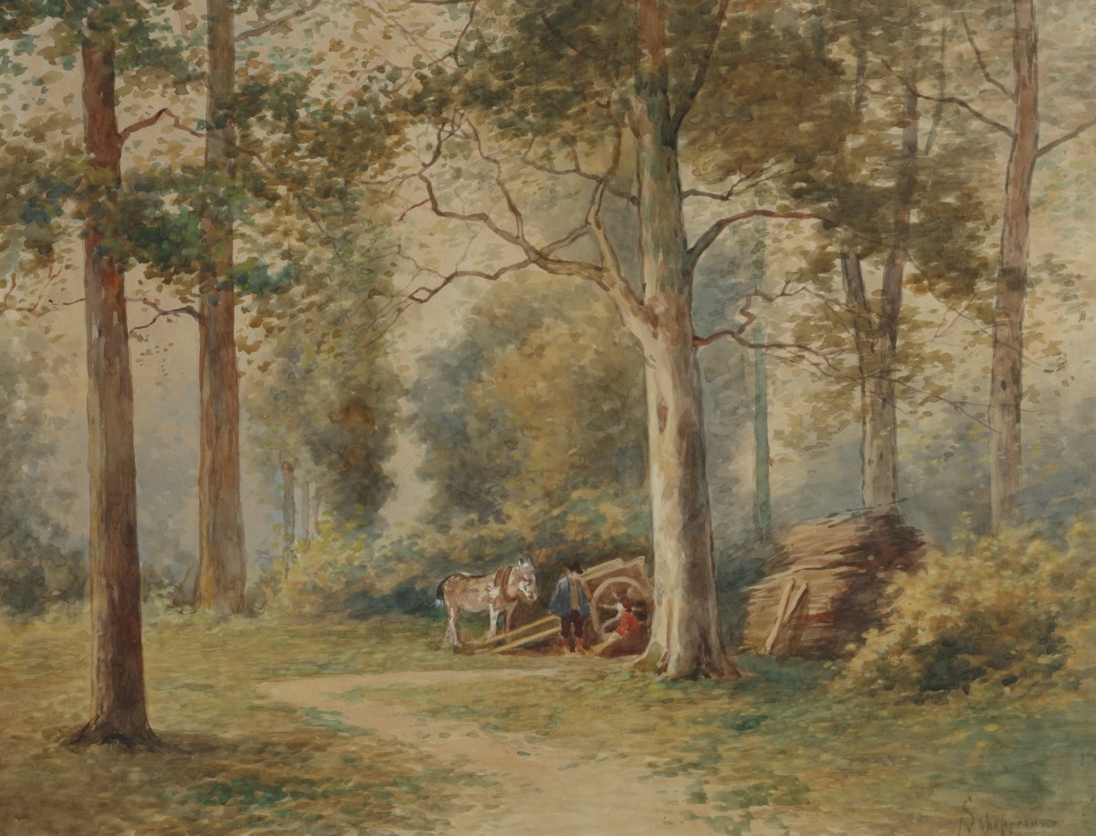 Hollandse School, 20e eeuw. Houtvesters in het bos.