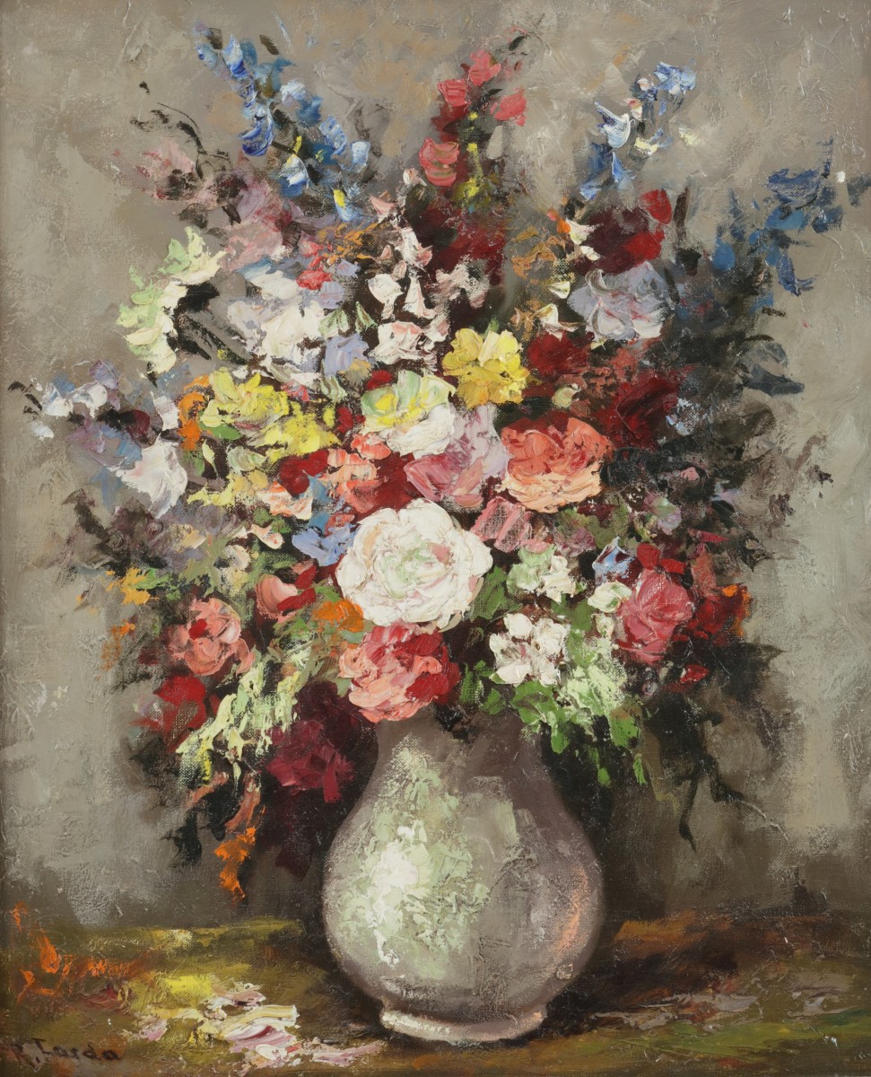 Hollandse School, 20e eeuw. Stilleven van bloemen op een vaas.