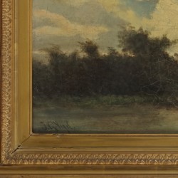 Johannes Gijsbert Vogel (Hooge Zwaluwe 1828 – 1915 Velp), Rivierlandschap met molen in het verschiet.