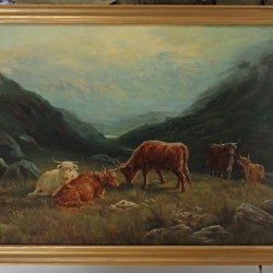 Schotse School, 19e eeuw. Hooglanders in Glen Ogle Valley, Schotland.