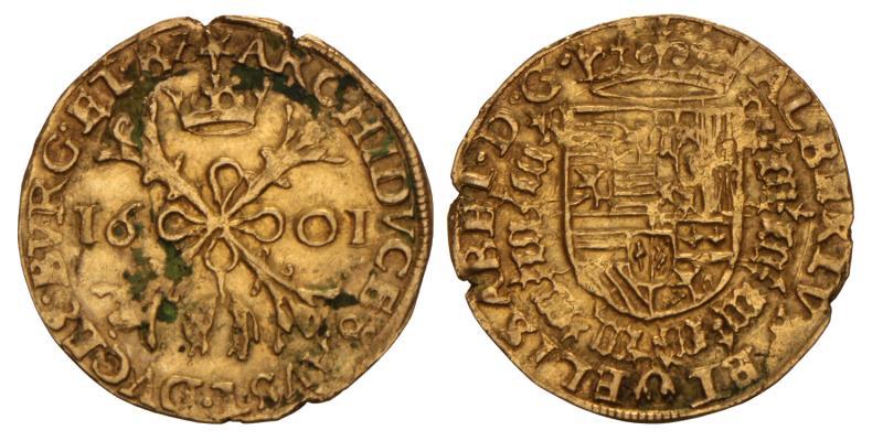 Albert en Isabella. Maastricht dubbele albertin 1601. Zeer Fraai.