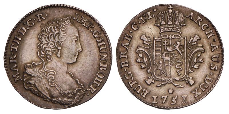 1/8 Dukaton Maria Theresia Vlaanderen 1751. Zeer Fraai +.