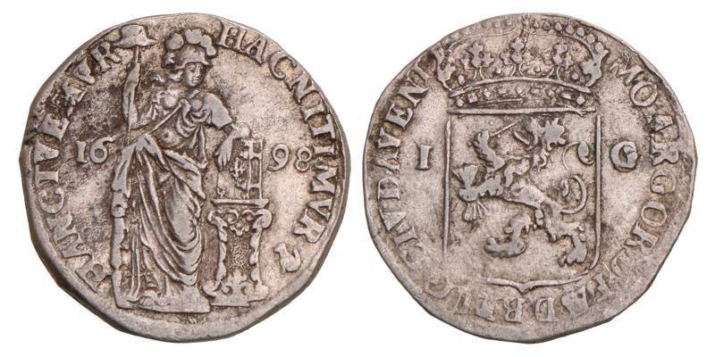 1 Gulden Deventer 1698. Zeer Fraai -.