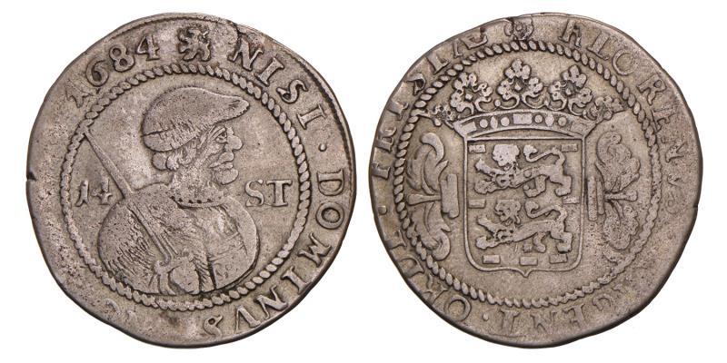 Halve florijn van 14 stuiver Friesland 1684. Fraai / Zeer Fraai.