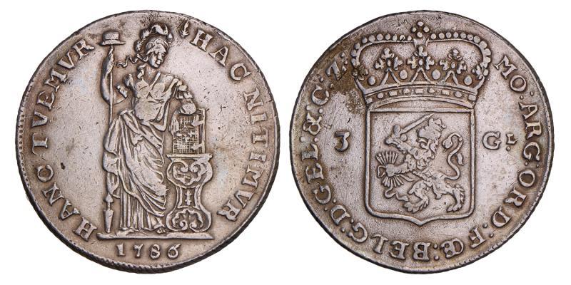 3 Gulden Gelderland 1786. Zeer Fraai +.