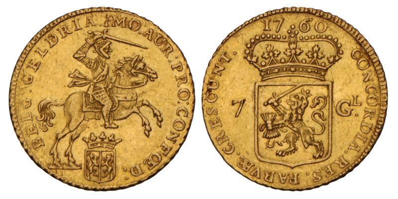 7 Gulden of halve gouden rijder Gelderland 1760. Prachtig.