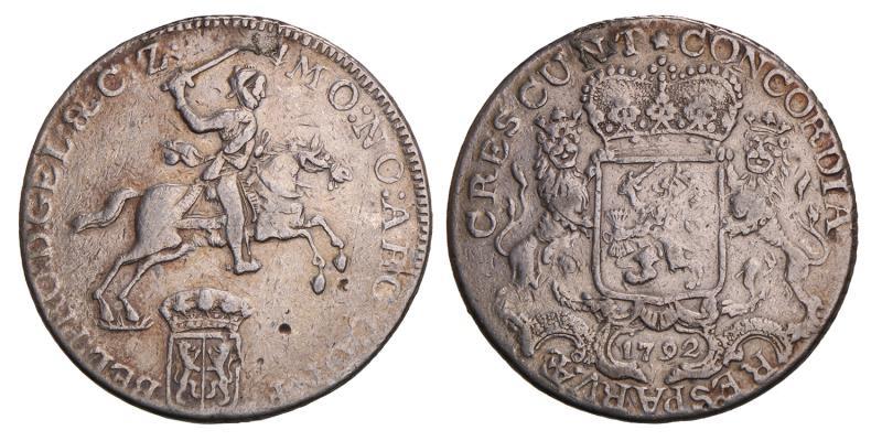 Dukaton of zilveren rijder Gelderland 1792 montage. Fraai / Zeer Fraai.