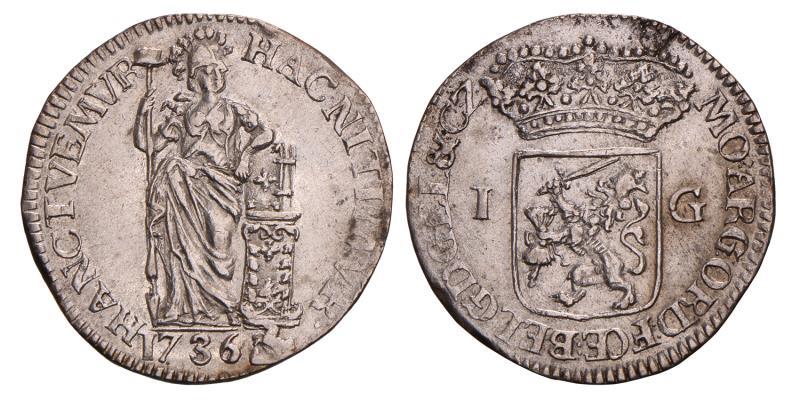1 Gulden Gelderland 1736. Zeer Fraai / Prachtig.