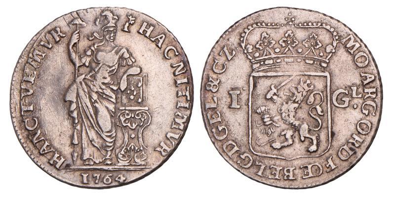 1 Gulden Gelderland 1764. Zeer Fraai -.