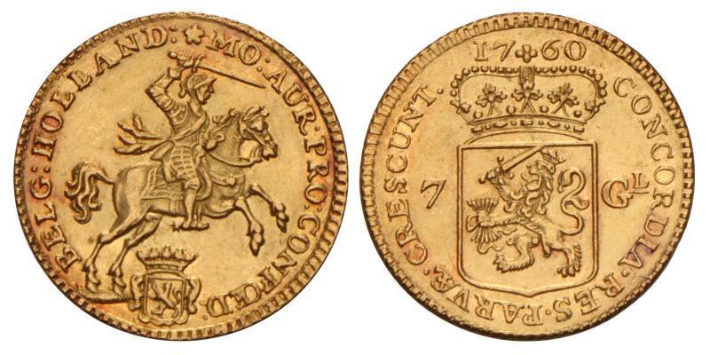 7 Gulden of halve gouden rijder Holland 1760. Prachtig +.
