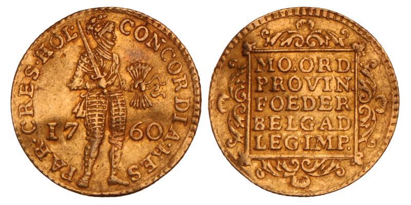 Gouden dukaat Holland 1760. Zeer Fraai.