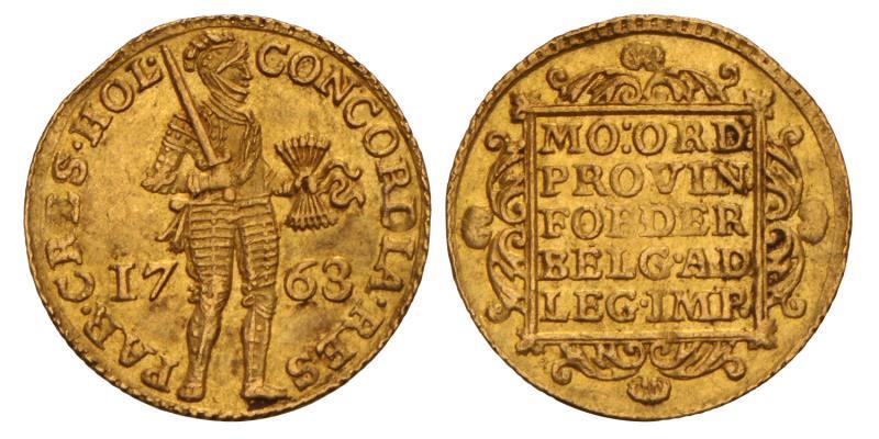 Gouden dukaat Holland 1763. Zeer Fraai / Prachtig.