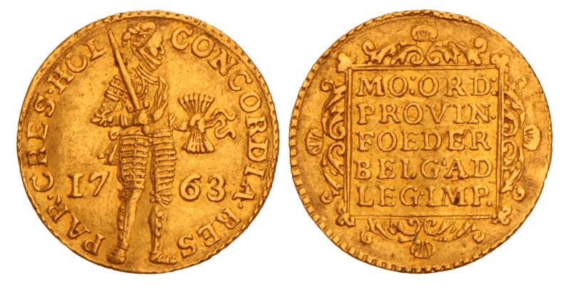 Gouden dukaat Holland 1763. Zeer Fraai.