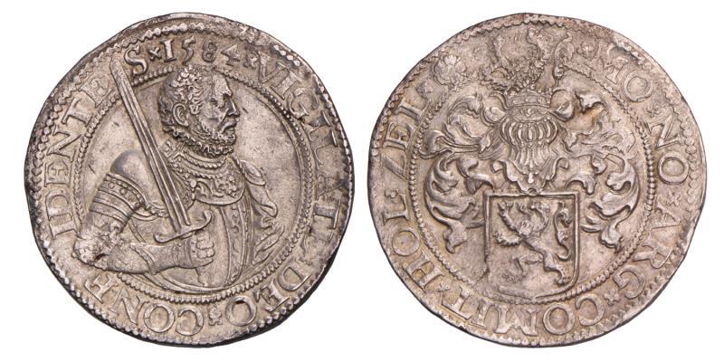 Gehelmde rijksdaalder of prinsendaalder Holland 1584. Prachtig.
