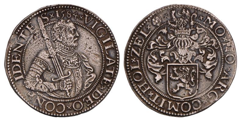 Gehelmde rijksdaalder of prinsendaalder Holland 1584. Zeer Fraai +.