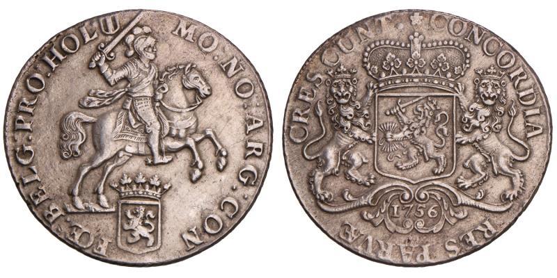 Dukaton of zilveren rijder Holland 1756. Zeer Fraai / Prachtig.