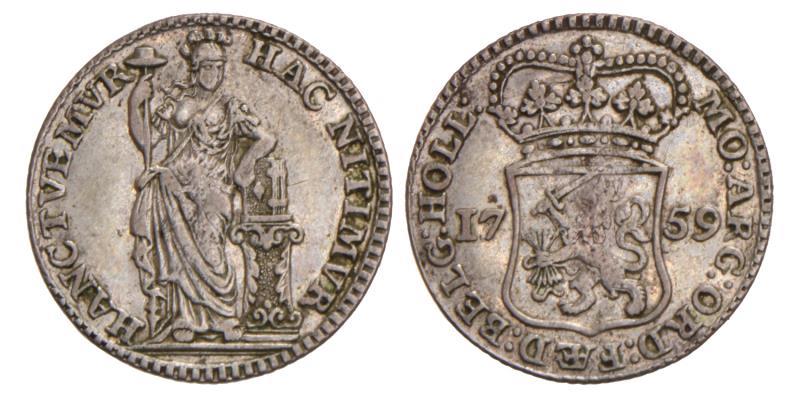 Muntmeesterpenning Holland 1759. Fraai / Zeer Fraai.