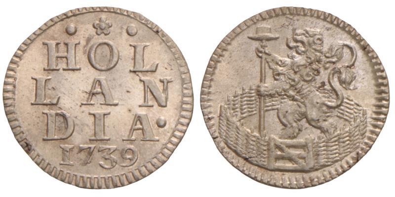 Duit afslag in zilver Holland 1739. FDC.