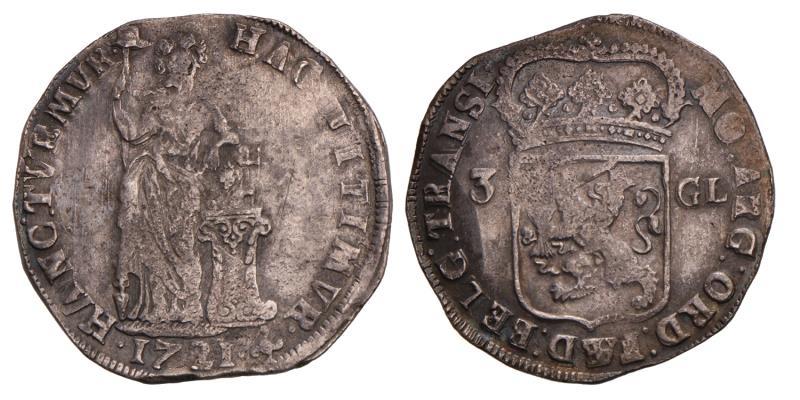 3 Gulden Overijssel 1721. Fraai +.