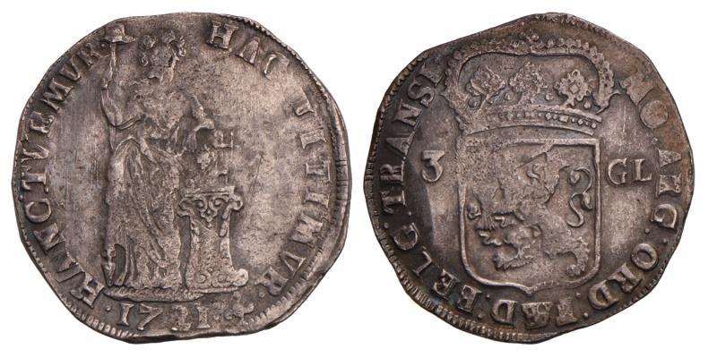 3 Gulden Overijssel 1721. Fraai +.