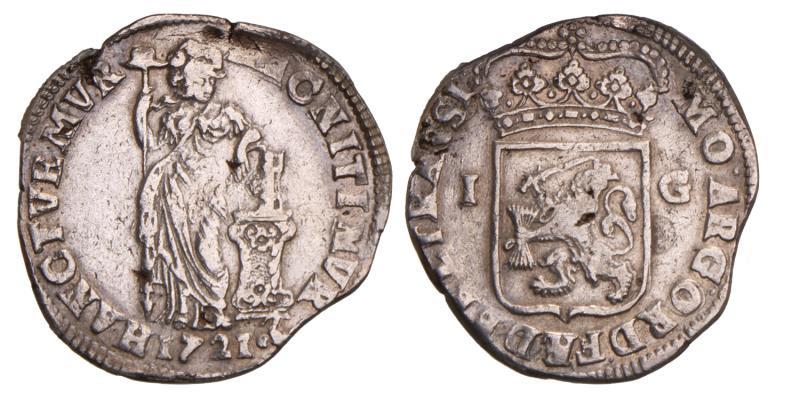 1 Gulden Overijssel 1721. Fraai +.