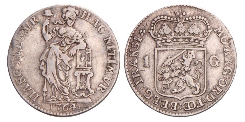 1 Gulden Overijssel 1764. Zeer Fraai -.