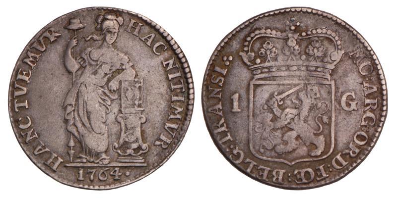 1 Gulden Overijssel 1764. Fraai +.