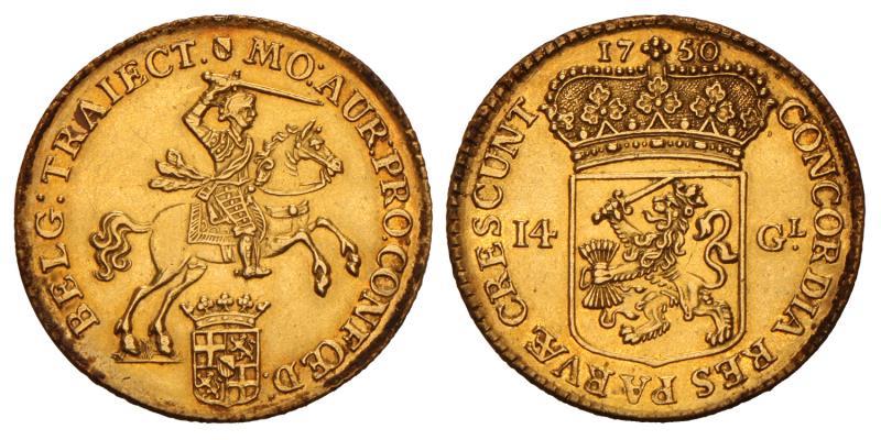 14 Gulden of gouden rijder Utrecht 1750. Zeer Fraai.