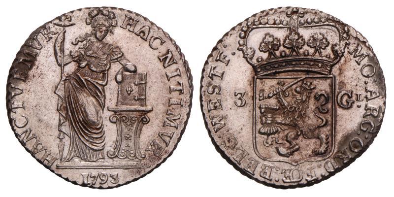 3 Gulden West-Friesland 1793. Prachtig +.