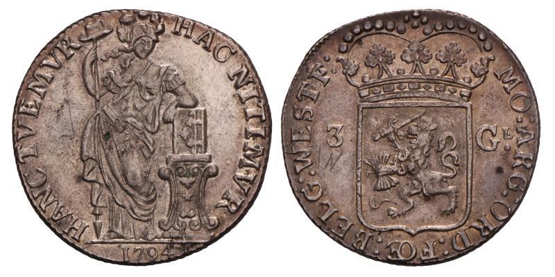 3 Gulden West-Friesland 1794. Zeer Fraai / Prachtig.