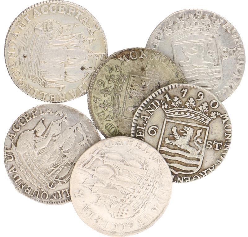 Lot (6x) 6 stuiverstukken Zeeland 1771, 1780, 1790, 1791, 1792, 1793. Varieert tussen Fraai en Zeer Fraai.