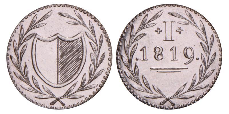 Bleyensteinse duit afslag in zilver Willem I 1819. FDC.