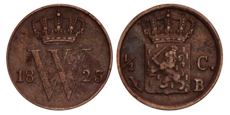 ½ Cent Willem I 1823 B. Zeer Fraai / Prachtig.