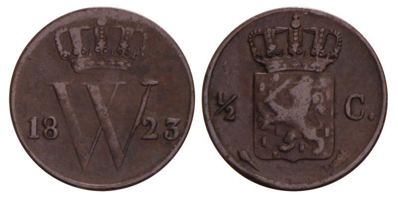 ½ Cent Willem I 1823 U. Zeer Fraai -.