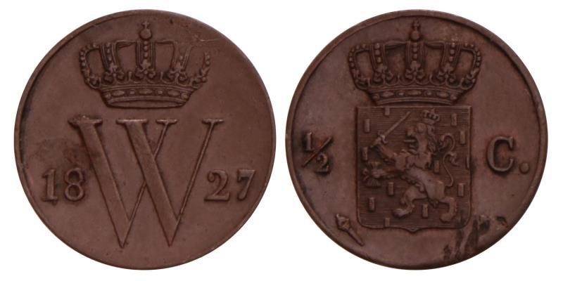 ½ Cent Willem I 1827 U. Prachtig.