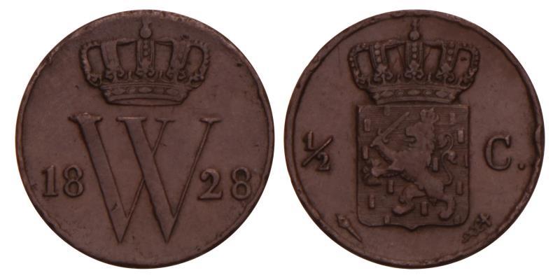 ½ Cent Willem I 1828 U. Zeer Fraai.