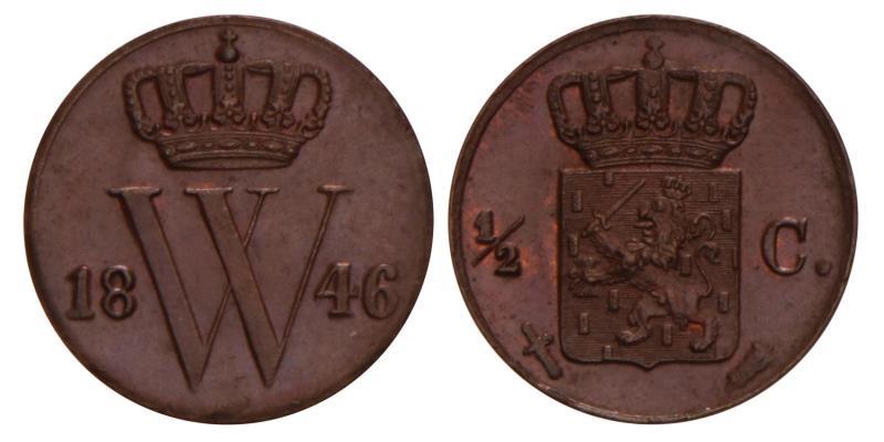 ½ Cent Willem II 1846. FDC -.