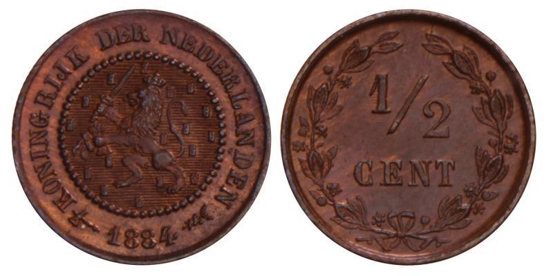 ½ Cent Willem III 1884. FDC.