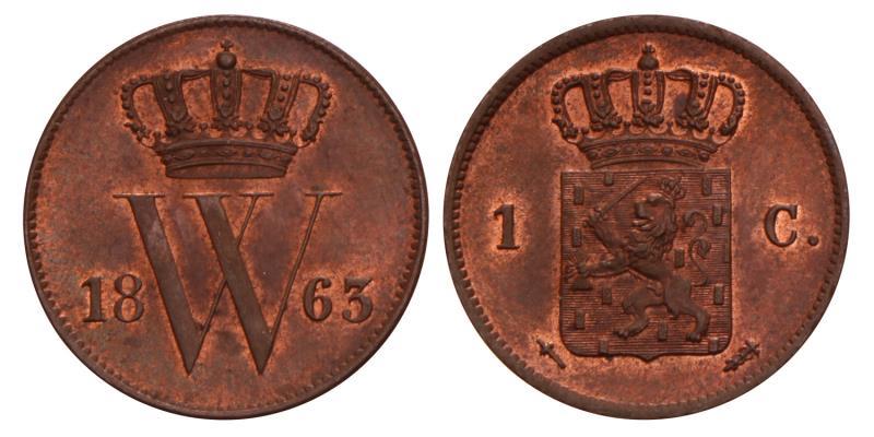 1 Cent Willem III 1863. FDC.