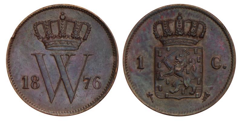 1 Cent Willem III 1876 patina. FDC.