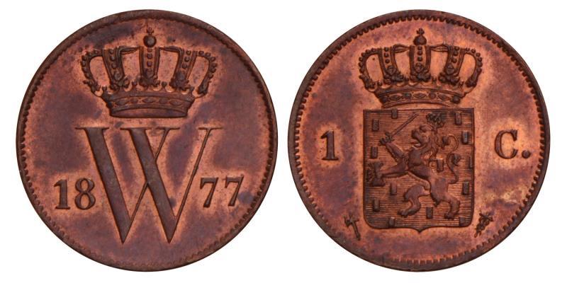 1 Cent Willem III 1877. FDC.