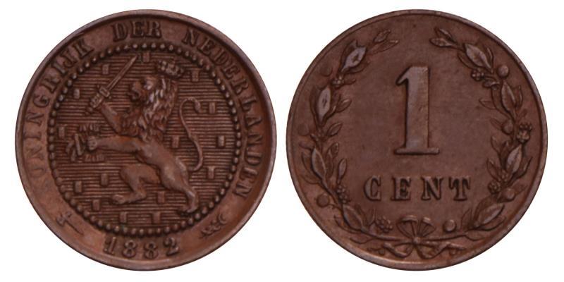 1 Cent Willem III 1882. Prachtig +.