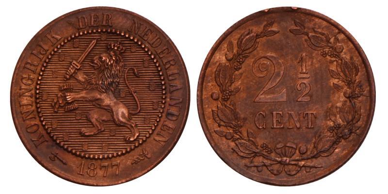 2½ Cent Willem III 1877. Prachtig.