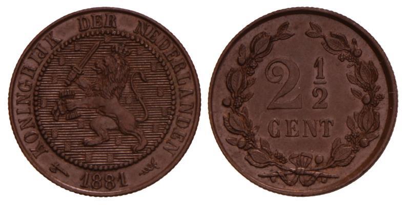 2½ Cent Willem III 1881. Prachtig / FDC.